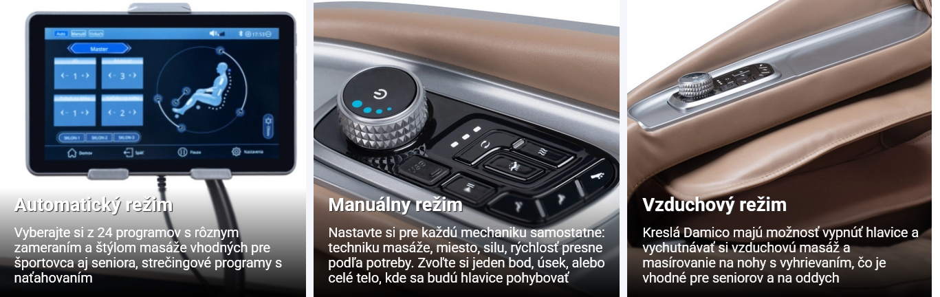 Masážne kreslá Damico majú 3 režimy využívania